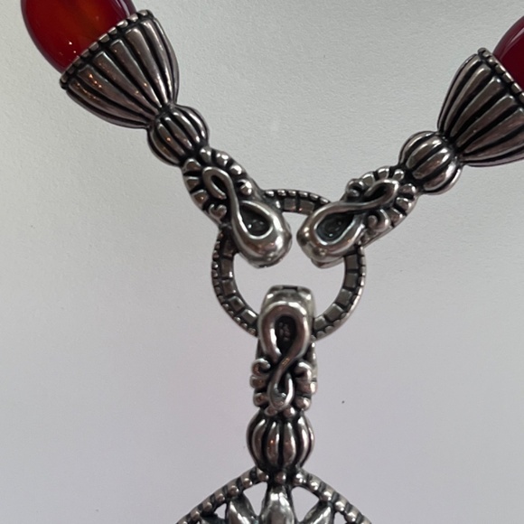 Carnelian red jasper, carnelian and red coral multi gem sterling silver necklace - Picture 3 of 9